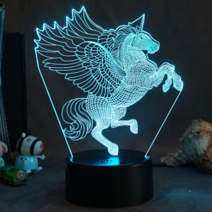 Lampe 3D licorne volante a LED