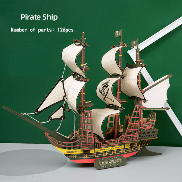 Puzzle 3D Bateau Pirate à Voile en Bois 126 Pièces Age 12+