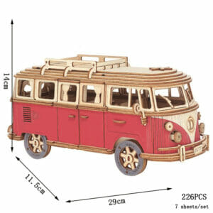 Puzzle 3D Voiture Campervan Rouge en Bois 226 Pièces Age 8+ 29x12x14cm