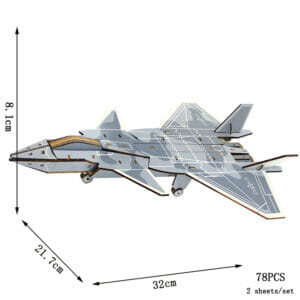 Puzzle 3D Avion J20 Fighter en Bois 78 Pièces Age 8+ 32x22x8cm