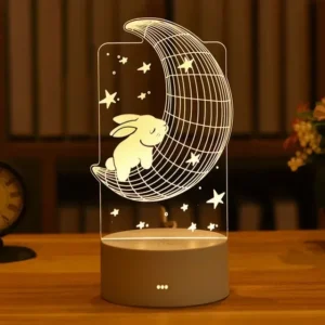Lampe 3D Lapin dormant sur la lune